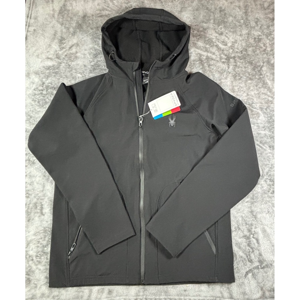Spyder Mens HydroWeb Softshell Jacket Black Hooded Full Zip Small NWT